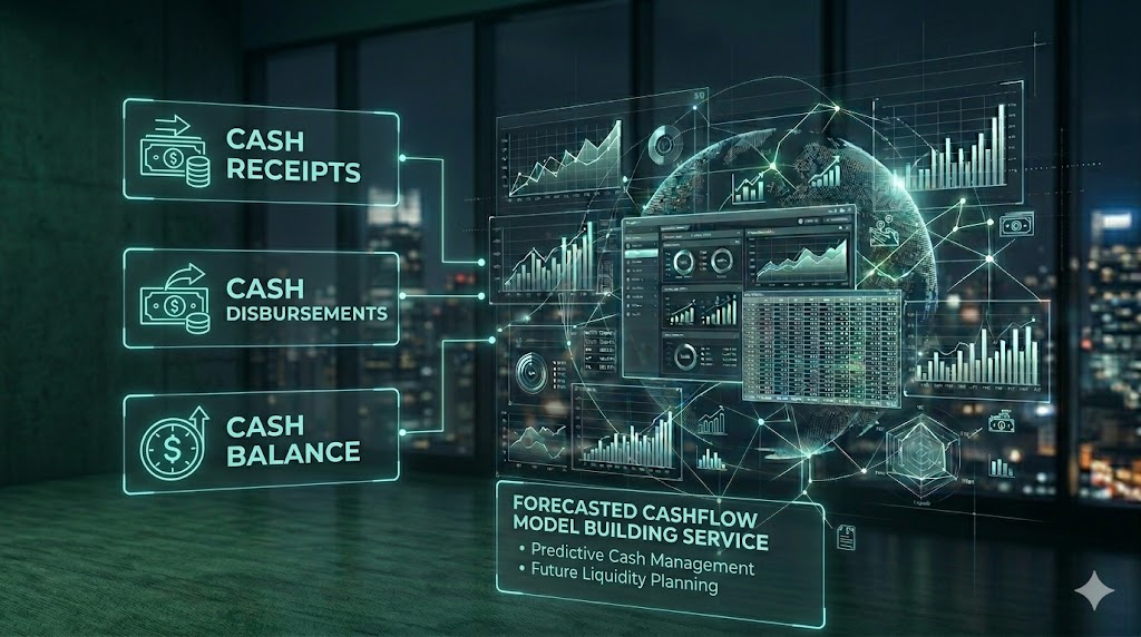 Forecasted cash flow model showing projected inflows, outflows, and liquidity analysis